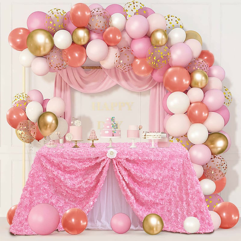 Fanqisi Pink Rosette Tablecloths 90 x 132 Inches Baby Shower Decorations for Girls Birthday Party Dinner Cake Table Top Decor - Image 2